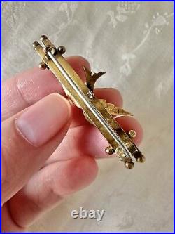 Antique Victorian 9ct Gold Seed Pearl Bird Swallow Brooch Hallmarked