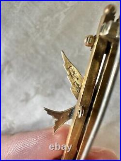 Antique Victorian 9ct Gold Seed Pearl Bird Swallow Brooch Hallmarked