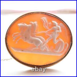 Antique Victorian 9ct gold Carved Shell Cameo Brooch Peace stopping horses