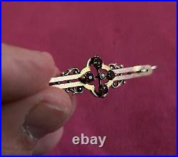 Antique Victorian 9ct gold amethyst seed pearl bar brooch, 2 grams total
