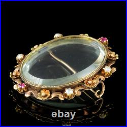 Antique Victorian French Ruby Pearl Picture Frame Brooch 15ct Gold