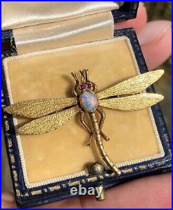 Antique Victorian Gold Dragon Fly Lighting Ridge Opal & Spinel Brooch 15ct Gold