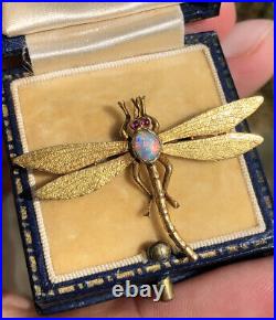 Antique Victorian Gold Dragon Fly Lighting Ridge Opal & Spinel Brooch 15ct Gold
