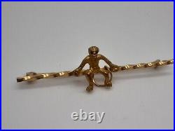 Antique Victorian Gold gilt metal sitting Monkey stick pin brooch, Rare