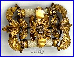 Antique Victorian Large Etruscan Pinchbec Brooch set with Mother of Pearl