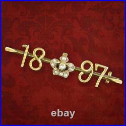 Antique Victorian Pearl Crown Bar Brooch 9ct Gold 1897 Diamond Jubilee