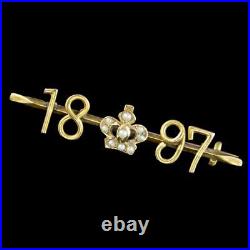 Antique Victorian Pearl Crown Bar Brooch 9ct Gold 1897 Diamond Jubilee