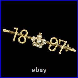 Antique Victorian Pearl Crown Bar Brooch 9ct Gold 1897 Diamond Jubilee