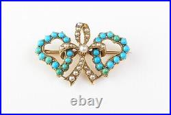 Antique Victorian double Witches heart brooch, 22ct gold, Turquoise and pearl