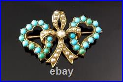 Antique Victorian double Witches heart brooch, 22ct gold, Turquoise and pearl