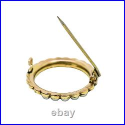 Antique Victorian natural half pearl circle brooch / lace pin, 9ct yellow gold