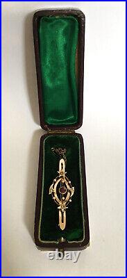 Boxed Antique Victorian 9 Carat Gold Bar Brooch with Inset Stones