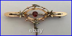 Boxed Antique Victorian 9 Carat Gold Bar Brooch with Inset Stones