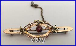 Boxed Antique Victorian 9 Carat Gold Bar Brooch with Inset Stones