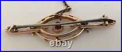 Boxed Antique Victorian 9 Carat Gold Bar Brooch with Inset Stones