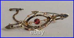 Boxed Antique Victorian 9 Carat Gold Bar Brooch with Inset Stones