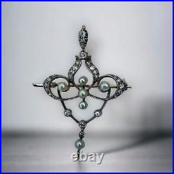 Exquisite Antique Victorian Gold Diamond & Pearl Brooch Edwardian Era