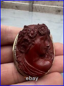 FANTASTIC LARGE VICTORIAN 9ct GOLD CARVED LAVA STONE CAMEO BROOCH