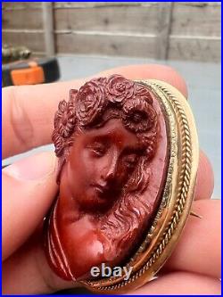 FANTASTIC LARGE VICTORIAN 9ct GOLD CARVED LAVA STONE CAMEO BROOCH