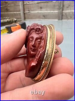 FANTASTIC LARGE VICTORIAN 9ct GOLD CARVED LAVA STONE CAMEO BROOCH