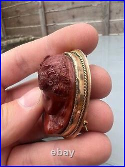 FANTASTIC LARGE VICTORIAN 9ct GOLD CARVED LAVA STONE CAMEO BROOCH