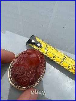 FANTASTIC LARGE VICTORIAN 9ct GOLD CARVED LAVA STONE CAMEO BROOCH