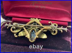 Fab Victorian Antique Real Citrine Lrg Faceted Gemstone Emerald Eyes Fly Brooch
