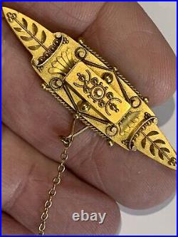 Fine Victorian 15ct Gold Lozenge Etruscan Brooch Circa 1890