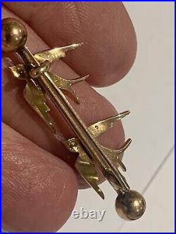 Fine Victorian 9ct Rose Gold & Natural Pearl Swallow In Flight Brooch