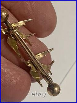 Fine Victorian 9ct Rose Gold & Natural Pearl Swallow In Flight Brooch