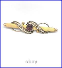 Garnet & Pearl Victorian Brooch original Antique Box 9CT GOLD CHESTER Hallmarks