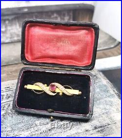 Garnet & Pearl Victorian Brooch original Antique Box 9CT GOLD CHESTER Hallmarks