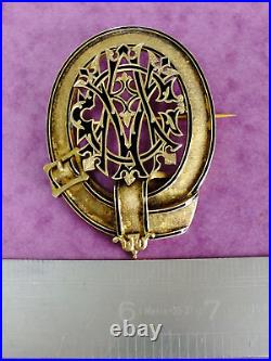 Huge 18k 18k Gold Plated Silver Victorian Buckle Brooch Pin With Monogram