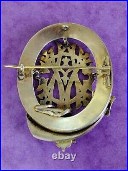 Huge 18k 18k Gold Plated Silver Victorian Buckle Brooch Pin With Monogram