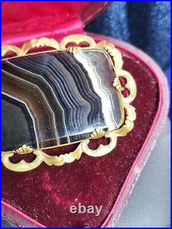 Huge Antique Victorian Scottish Banded Agate & Pinchbeck Brooch Pin