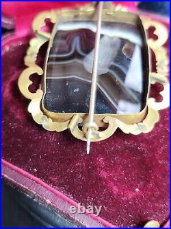 Huge Antique Victorian Scottish Banded Agate & Pinchbeck Brooch Pin