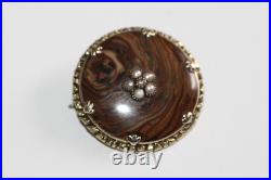 Large Antique Victorian 9ct Gold Natural Agate And Seed Pearls Brooch / Pin