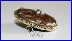 Large Antique Victorian 9ct Gold Natural Agate And Seed Pearls Brooch / Pin