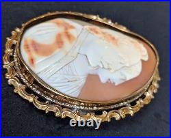 Large Antique Victorian Double Portrait Shell Cameo 9ct Gold Brooch Pin