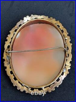 Large Antique Victorian Double Portrait Shell Cameo 9ct Gold Brooch Pin