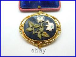 Large Pinchbeck Gold Victorian Pietra Dura Floral Brooch Antique c1860