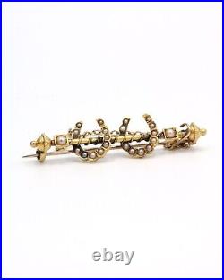 Late Victorian 9ct gold seed pearl horseshoe brooch