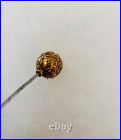 Magnificent Antique Victorian 18 Carat Gold Stick Pin Brooch Ball Shape