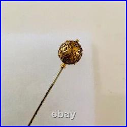 Magnificent Antique Victorian 18 Carat Gold Stick Pin Brooch Ball Shape