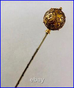 Magnificent Antique Victorian 18 Carat Gold Stick Pin Brooch Ball Shape