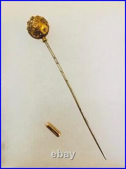 Magnificent Antique Victorian 18 Carat Gold Stick Pin Brooch Ball Shape