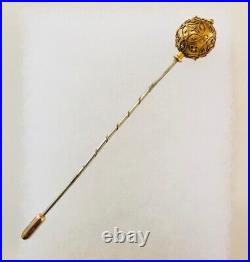 Magnificent Antique Victorian 18 Carat Gold Stick Pin Brooch Ball Shape