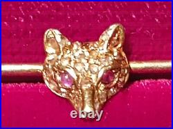 Mid Victorian 9ct Yellow Gold Rose Cut Diamond and Ruby Eyes Fox Brooch