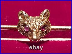 Mid Victorian 9ct Yellow Gold Rose Cut Diamond and Ruby Eyes Fox Brooch