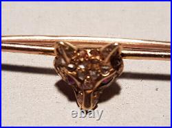 Mid Victorian 9ct Yellow Gold Rose Cut Diamond and Ruby Eyes Fox Brooch